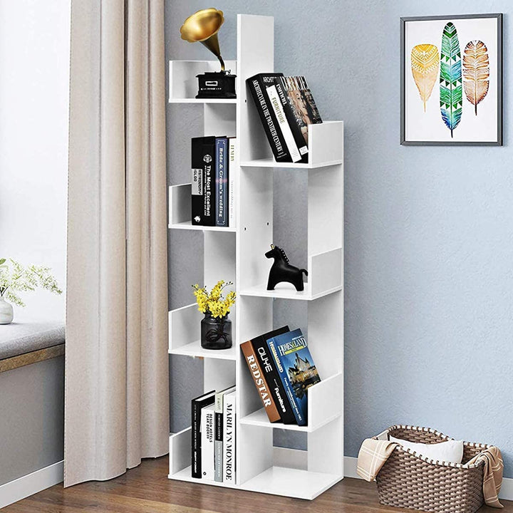 8-Tiers Floor Standing Tree Shaped Bookshelf-White