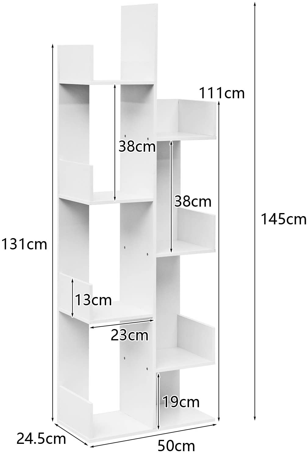 8-Tiers Floor Standing Tree Shaped Bookshelf-White