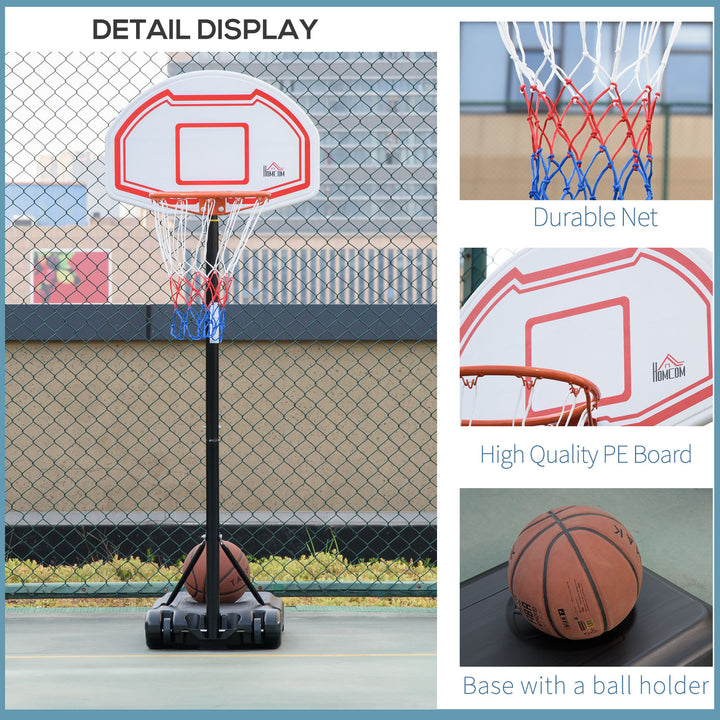 Outdoor Basketball Hoop Stand Portable Sturdy Rim Adjustable Height from 258-314 cm w/ Wheels, Stable Base