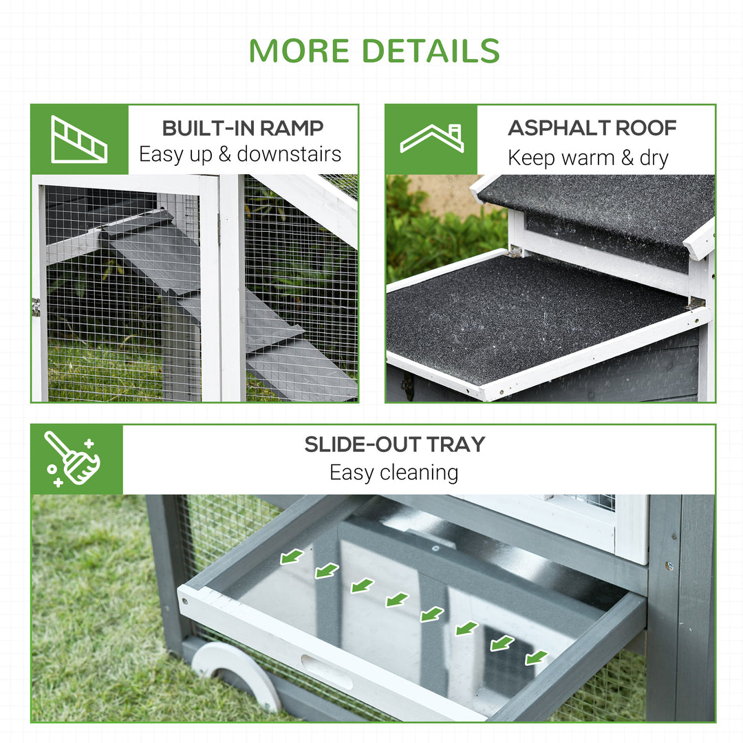 PawHut Chicken Coop, Hen House, Wooden Poultry Habitat with Outdoor Run, Nesting Box, Slide Out Tray, Lockable Doors, Ramp, 176 x 66 x 110cm, White