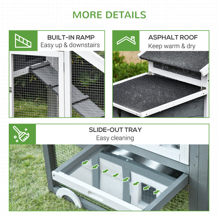 PawHut Chicken Coop, Hen House, Wooden Poultry Habitat with Outdoor Run, Nesting Box, Slide Out Tray, Lockable Doors, Ramp, 176 x 66 x 110cm, White