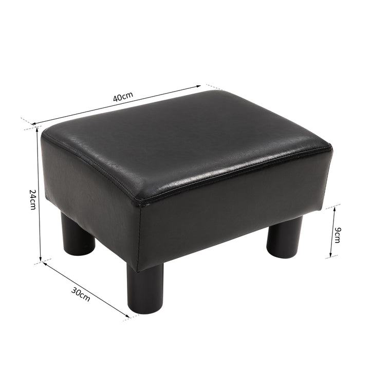 PU Faux Leather Footstool Ottoman Cube w/ 4 Plastic Legs Black