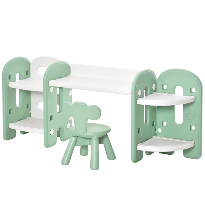 Kids Table and Chair Set Play Table with Storage Children Toddler Playroom Bedroom Furniture PE Green and White for 1-4 years