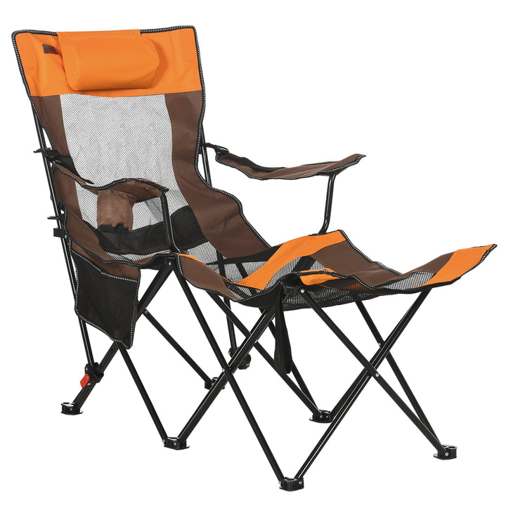 Foldable Reclining Garden Chairs with Footrest and Adjustable Backrest, Portable Camping Chair with Headrest, Cup Holder, Side Pocket Black