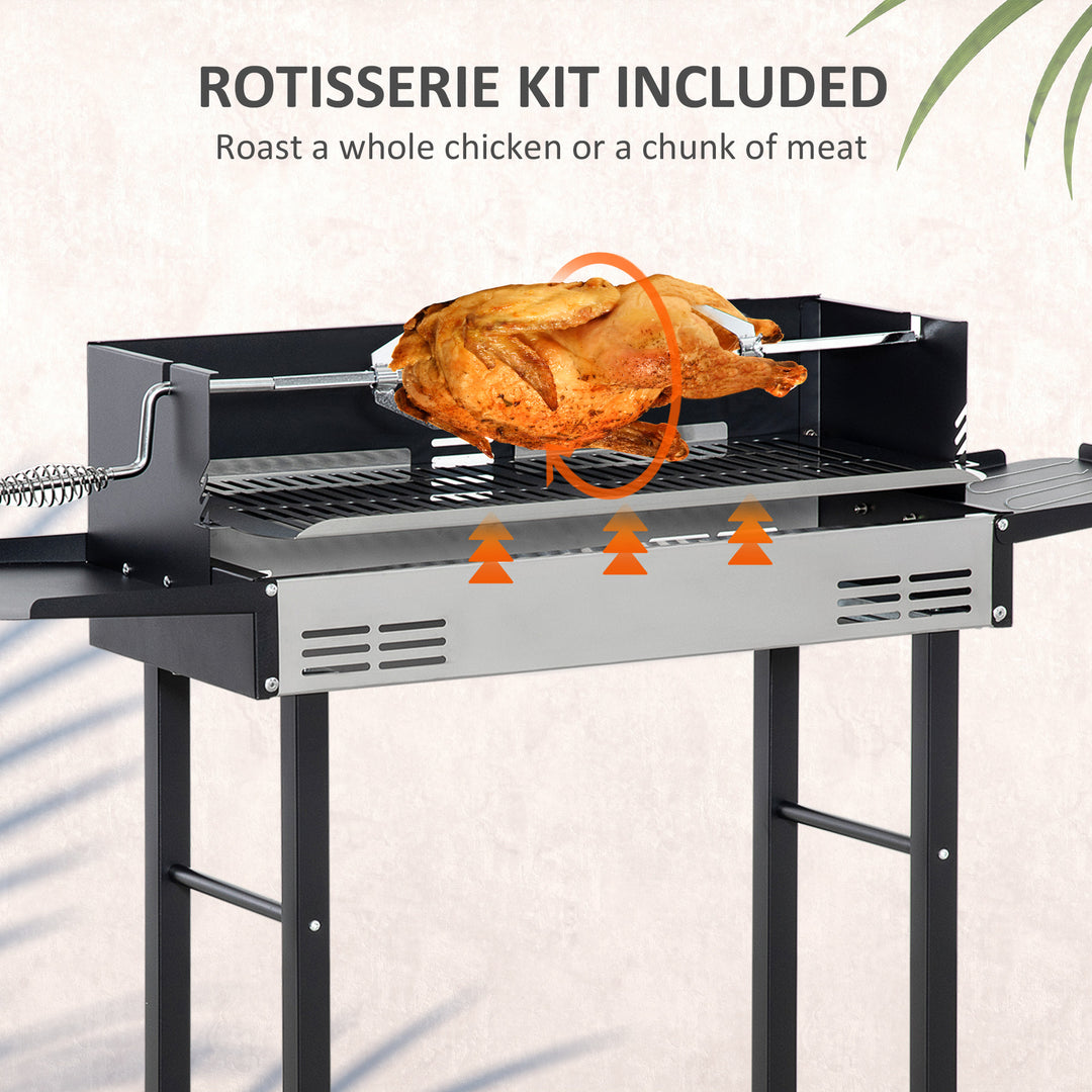 Rotisserie Charcoal Barbecue Grill Garden 2-in-1 BBQ Roasting Machine for Chicken w/ 3-Level Grill Grate, Stainless Steel