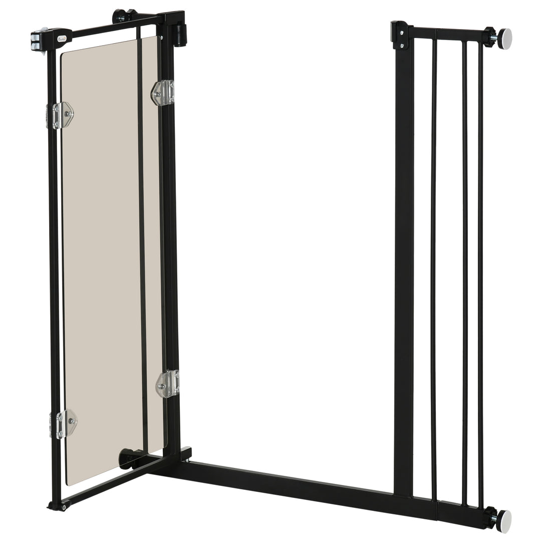 PawHut Pressure Fit Pet Safety Gate, Auto-Close Dog Barrier Stairgate Double Locking, Acrylic Panel for Doors, Hallways, Extensions Kit, Black