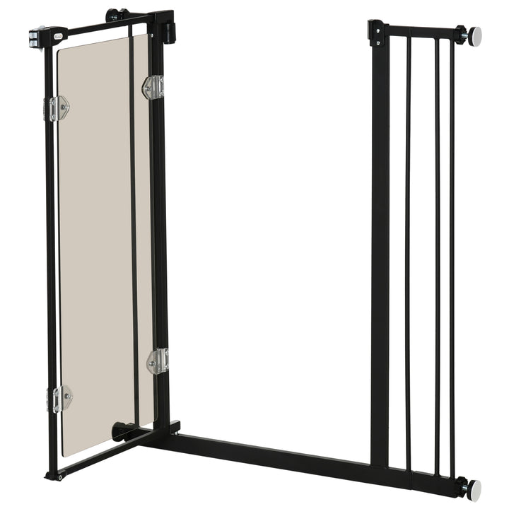 PawHut Pressure Fit Pet Safety Gate, Auto-Close Dog Barrier Stairgate Double Locking, Acrylic Panel for Doors, Hallways, Extensions Kit, Black