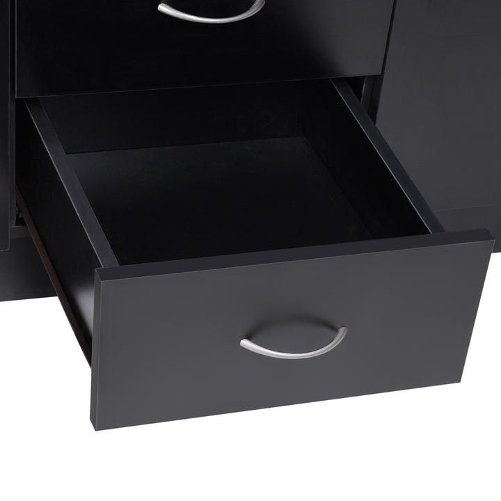 Sideboard Storage Cabinet with 2 Doors and 4 Drawers Free Standing Cupboard, Chest Organizer for Kitchen and Living Room, Black
