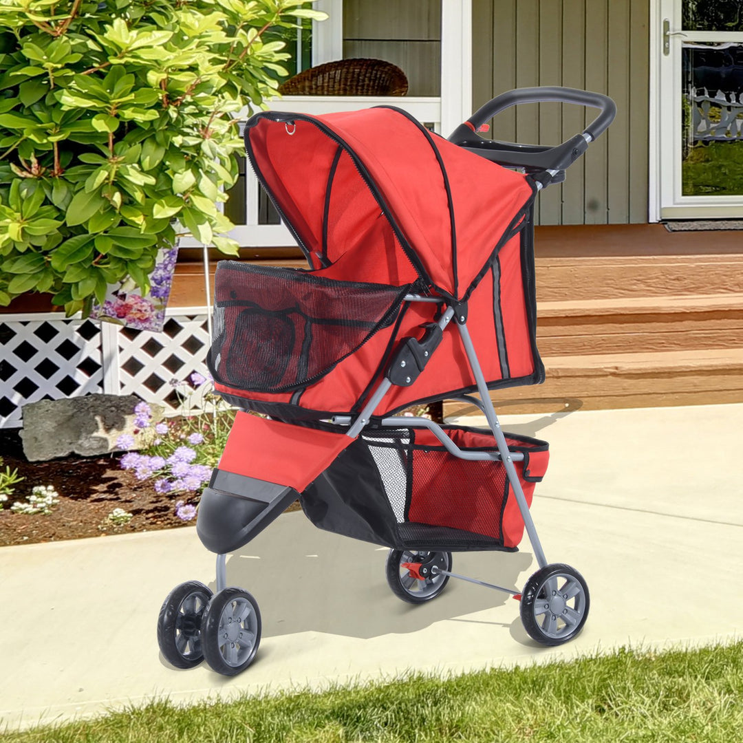 Pet Travel Stroller W/Three Wheels-Red