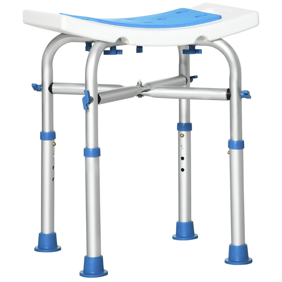Shower Chair for the Elderly and Disabled, Adjustable Padded Shower Stool with Built-in Handle and Non-slip Suction Foot Pads, Blue