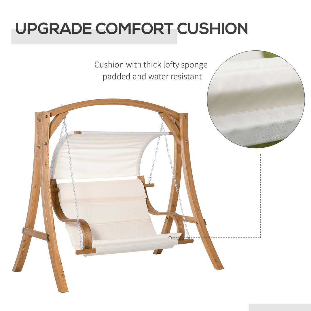 Wooden Porch Swing Chair A-Frame Wood Log Swing Bench Chair With Canopy and Cushion for Patio Garden Yard