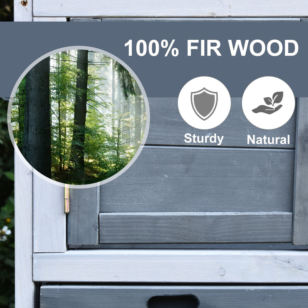 Small Animal Two-Level Fir Wood Hutch w/ Ramp Burnt Grey