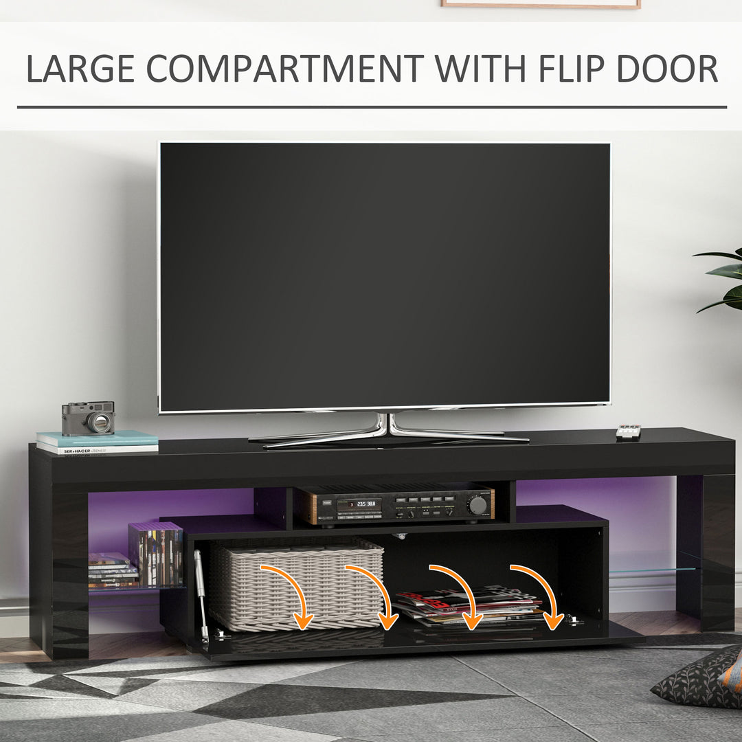 High Gloss TV Stand Cabinet with LED RGB Lights and Remote Control for TVs up to 65", Media TV Console Table with Storage Compartment, Black