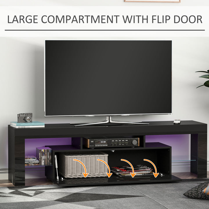 High Gloss TV Stand Cabinet with LED RGB Lights and Remote Control for TVs up to 65", Media TV Console Table with Storage Compartment, Black