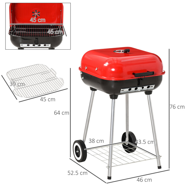 Charcoal Trolley BBQ Garden Outdoor Barbecue Cooking Grill High Temperature Powder Wheel 46x52.5x76cm New