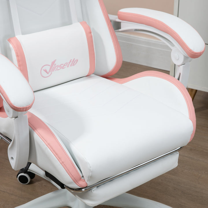 Vinsetto Racing Gaming Chair, Reclining PU Leather Computer Chair with 360 Degree Swivel Seat, White and Pink