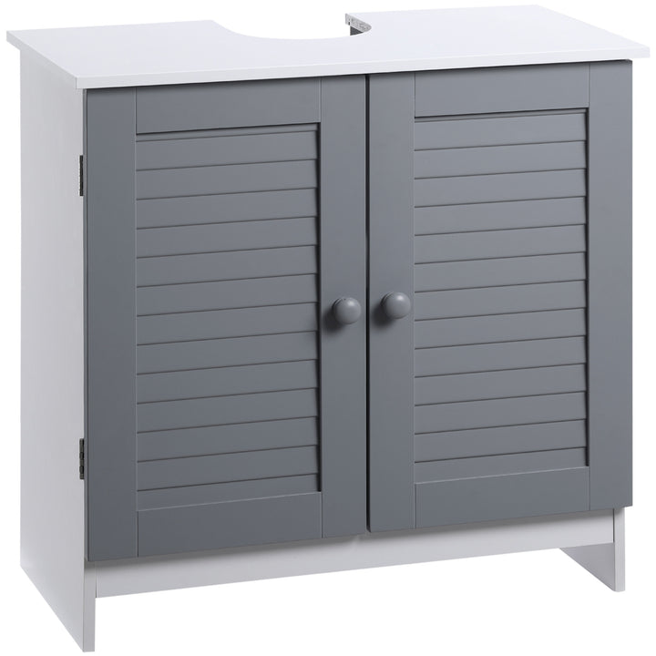 kleankin Under Sink Storage Bathroom Cabinet with Adjustable Shelf, Pedestal Under Sink Design, Grey and White