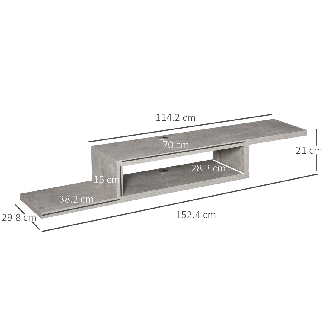 HOMCOM Wall Mounted Media Console, Floating TV Stand Component Shelf, Entertainment Center Unit, Grey