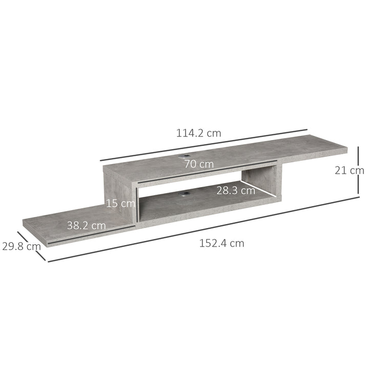 HOMCOM Wall Mounted Media Console, Floating TV Stand Component Shelf, Entertainment Center Unit, Grey