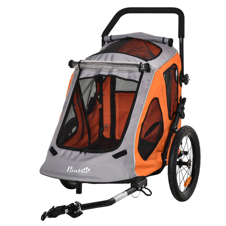 2 IN 1 Dog Bicycle Trailer Pet Carrier Stroller 360° Rotatable Front Wheel Reflectors Parking Brake Straps Cup Holder Water Resistant Orange