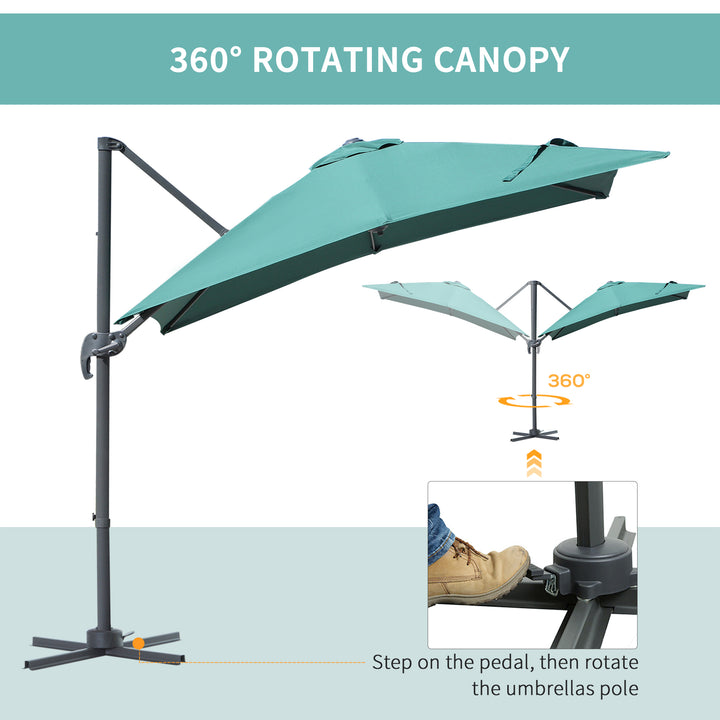 2.5 x 2.5m Square Patio Parasol Offset Cantilever Sun Umbrella 360¡ Rotation w/ Cross Base - Green