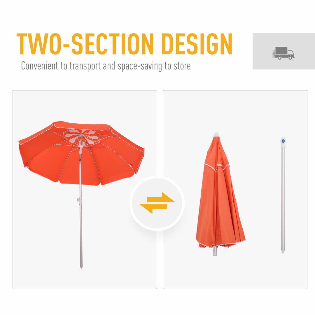 Outsunny Arc. 1.9m Beach Umbrella with Pointed Design Adjustable Tilt Carry Bag for Outdoor Patio Orange