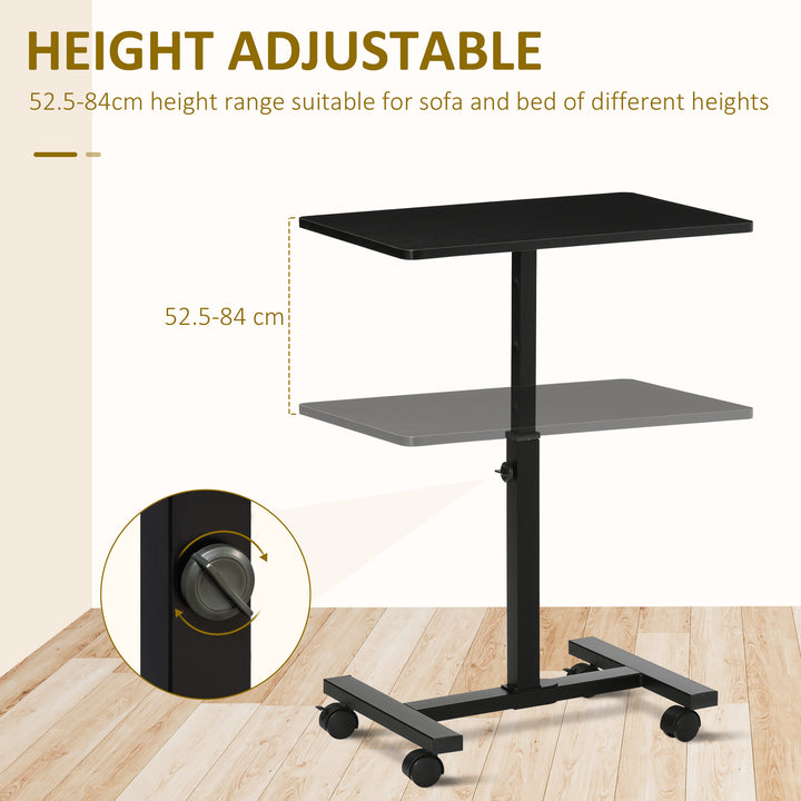 Mobile Overbed Table, Rolling Laptop Stand with Wheels, Height Adjustable Sofa Side Table for Home Office, Black