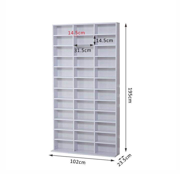 CD / DVD Storage Shelf Storage Unit for 1116 CDs Height-Adjustable Compartments 102 x 24 x 195 cm White