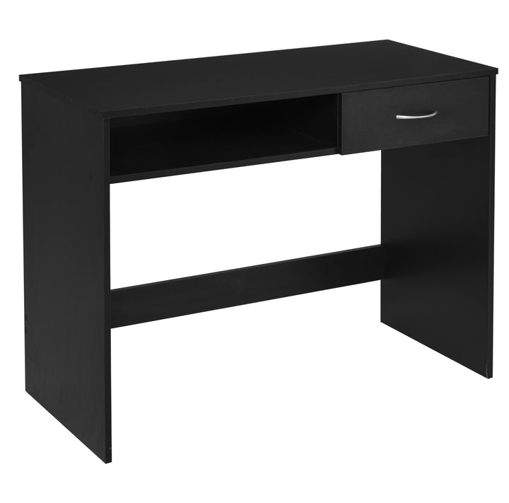 HOMCOM Modern Computer Work Desk Table Study w/ Shelf Drawer Standing Writing Station Display Stylish Storage Compact Black