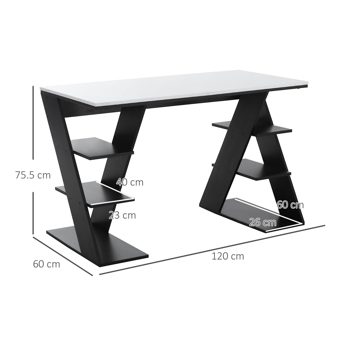 Modern Dining Table for 2 People, Kitchen Table with Storage Shelves for Dining Room, Living Room, White and Black