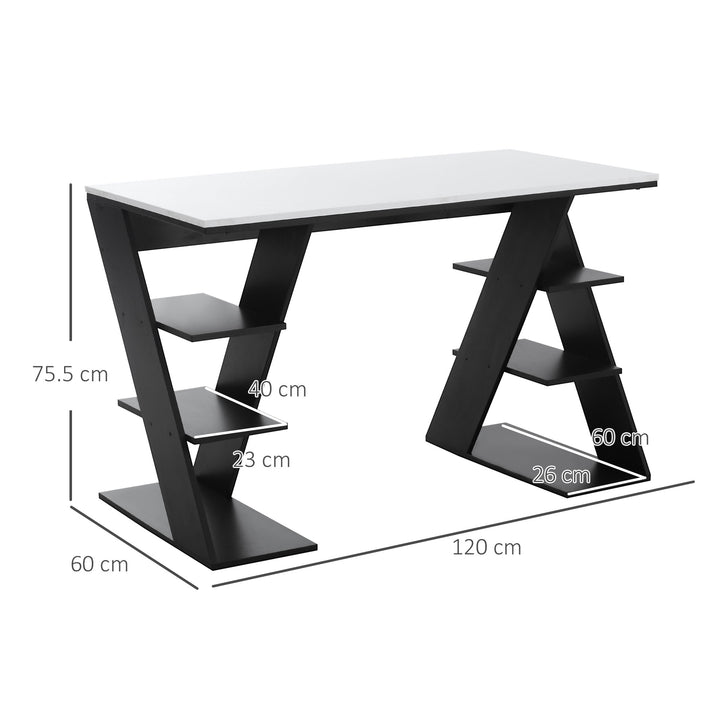 Modern Dining Table for 2 People, Kitchen Table with Storage Shelves for Dining Room, Living Room, White and Black