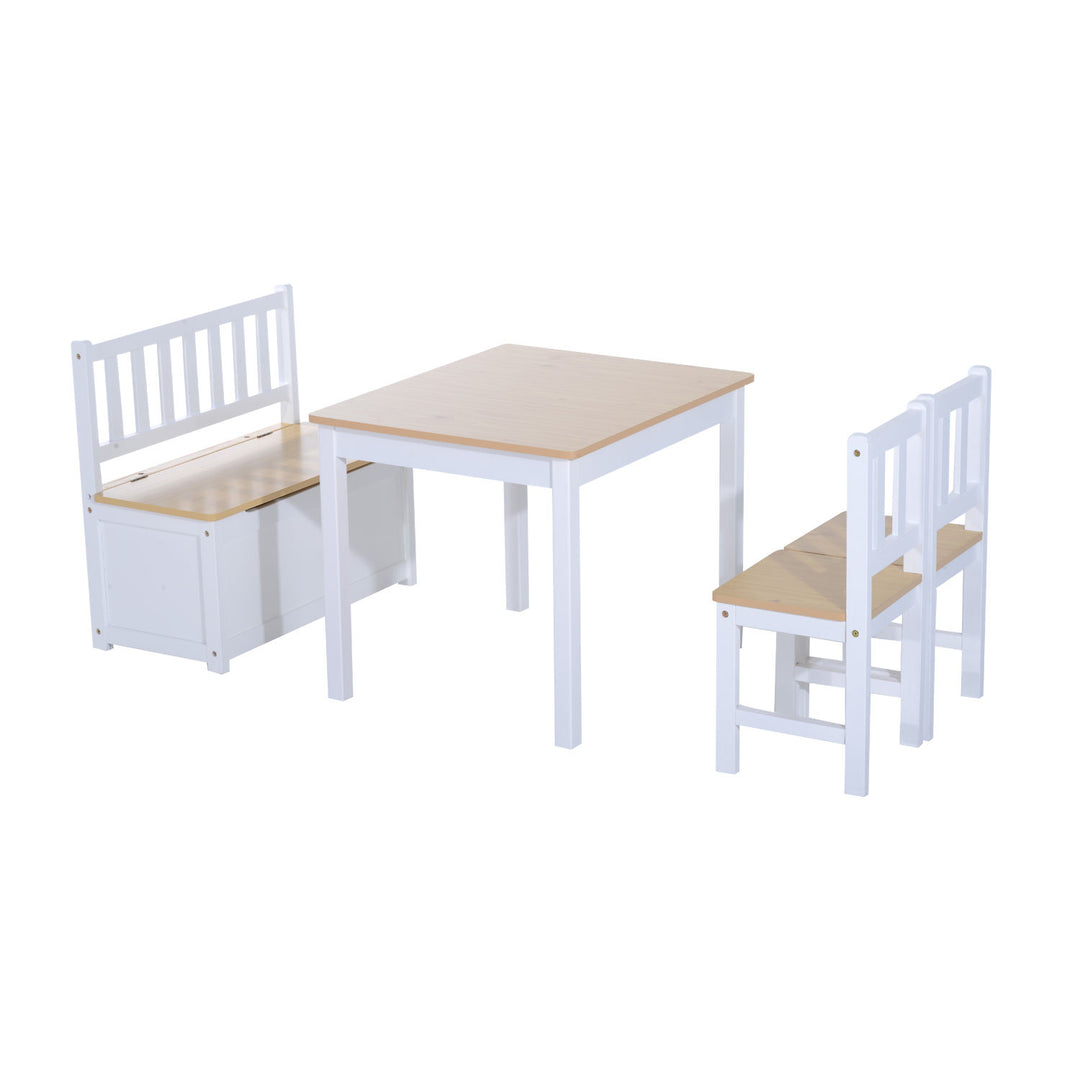 HOMCOM Pine Wood Kids 4 Pc Furniture Set-Oak/White