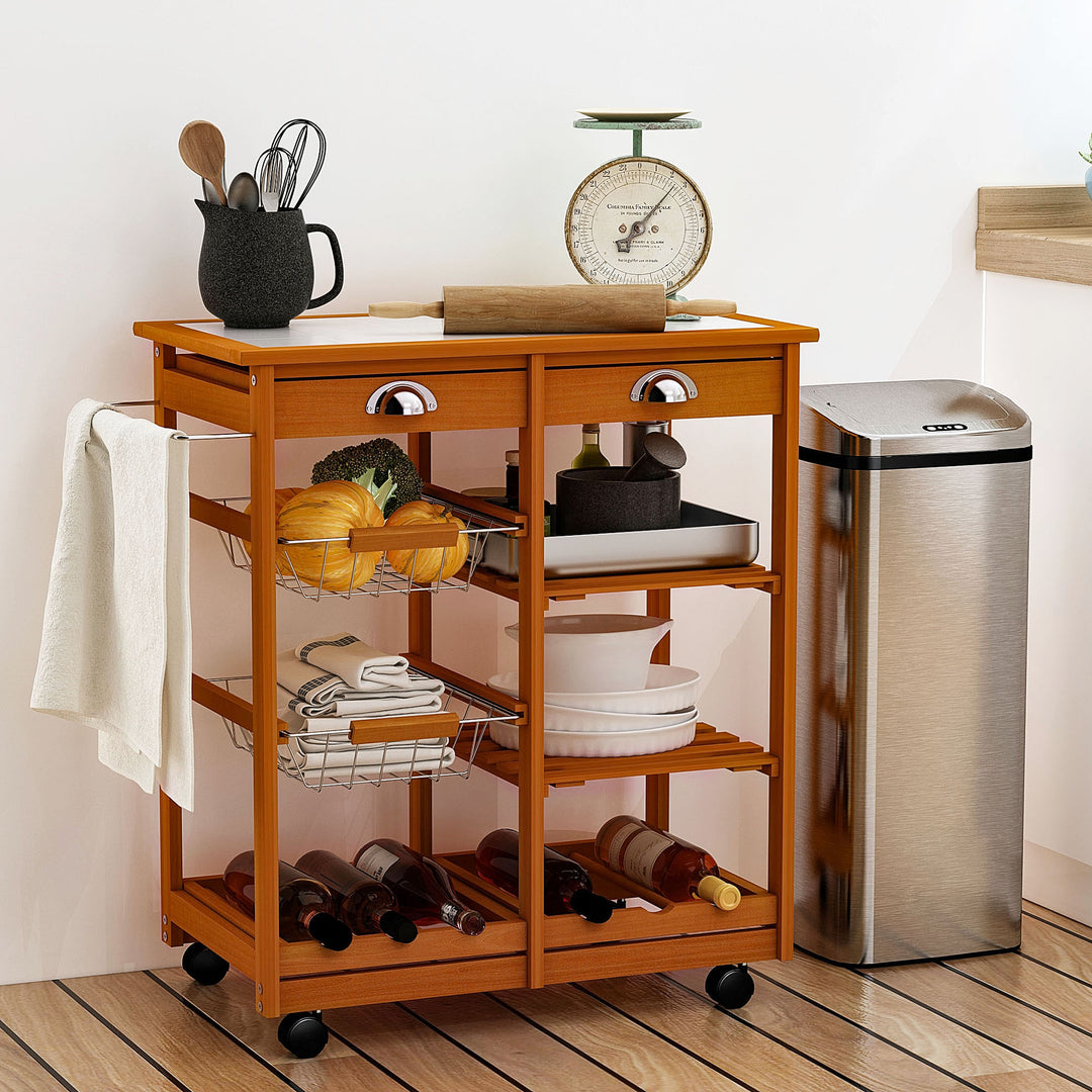 Wooden Kitchen Trolley Cart Drawers, 3 Shelves