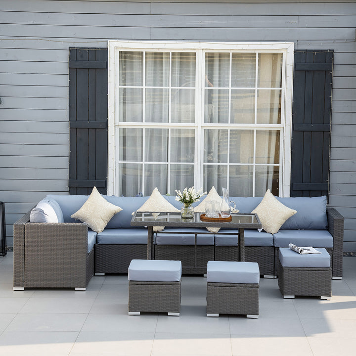 Garden Rattan Corner Dining Sofa Set Furniture w/ Cushions & Pillow