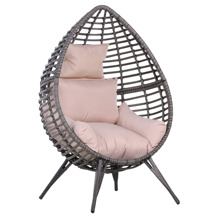 Outdoor Indoor Rattan Egg Chair Wicker Weave Teardrop Chair with Cushion