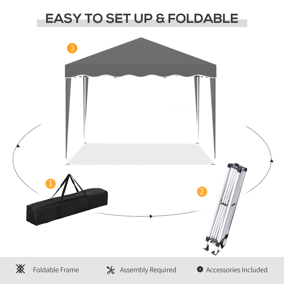 Outsunny 3x3(m) Pop Up Gazebo Canopy, Foldable Tent with Carry Bag, Adjustable Height, Wave Edge, Garden Outdoor Party Tent, Grey