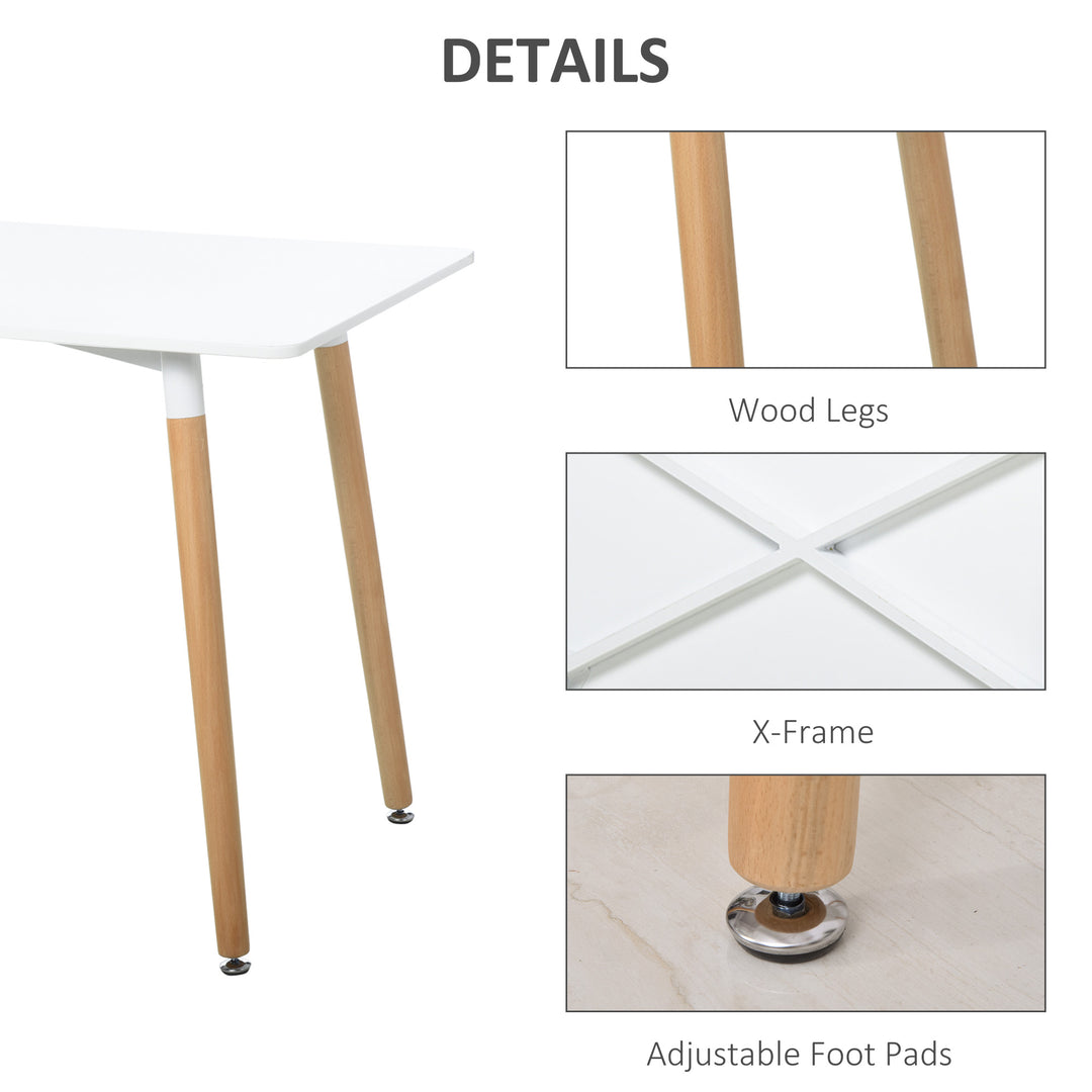 Scandinavian Style Dining Table w/ Wood Legs Adjustable Feet Elegant Home Office Dining Clean Stylish White