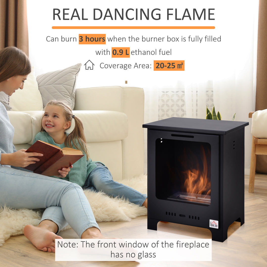 Freestanding Ethanol Fireplace, Bioethanol Fire with 1.5L Tank, 3 Hours Burning Time for Indoor, Black