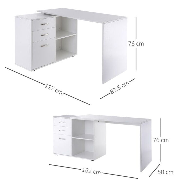 Computer Desk Table Workstation Home Office L Shape Drawer Shelf File Cabinet White