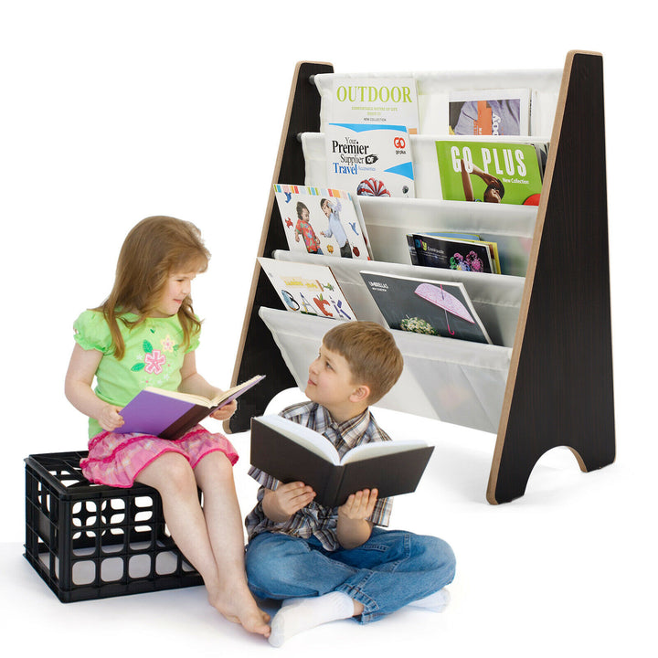 4 Tier Children Bookshelf Magazine Rack Organiser-Coffee