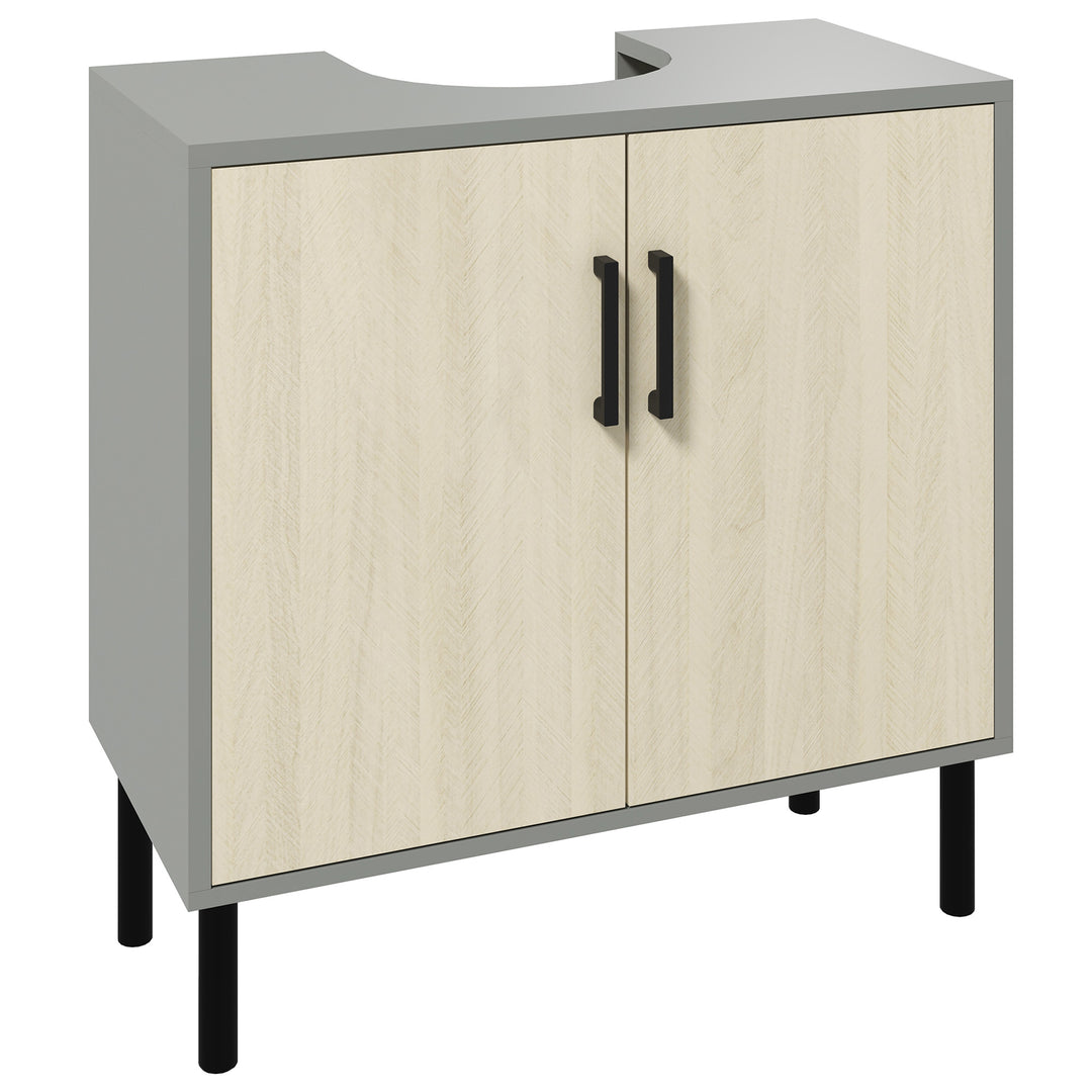 Kleankin Under Sink Cabinet, Under Sink Unit Bathroom Vanity , Storage Cupboard with Double Doors, Storage Shelves, 60x30x61cm, Natural