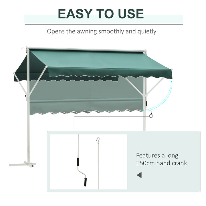 2 Side Manual Awning Garden Adjustable Canopy Free Standing Awning Shelter, 300 x 300 cm, Green and White