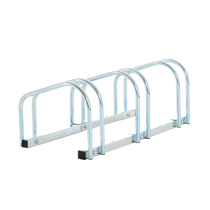 HOMCOM Bike Stand Parking Rack Floor or Wall Mount Bicycle Cycle Storage Locking Stand 76L x 33W x 27H (3 Racks, Silver)
