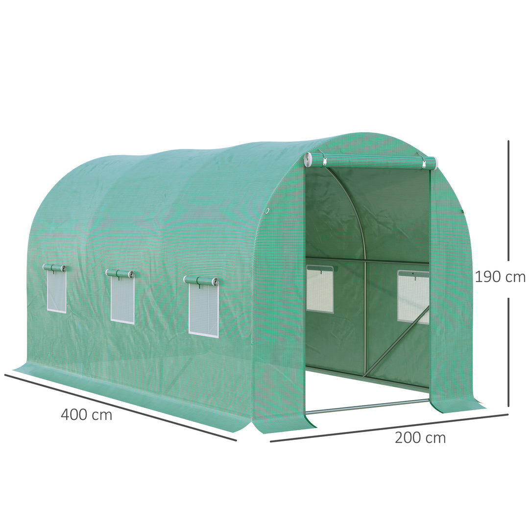 4L x 2W x 2H Polytunnel Greenhouse Garden Flower Vegetable Planter 25mm Diameter Galvanised Steel Frame w/ Zipped Door-Green