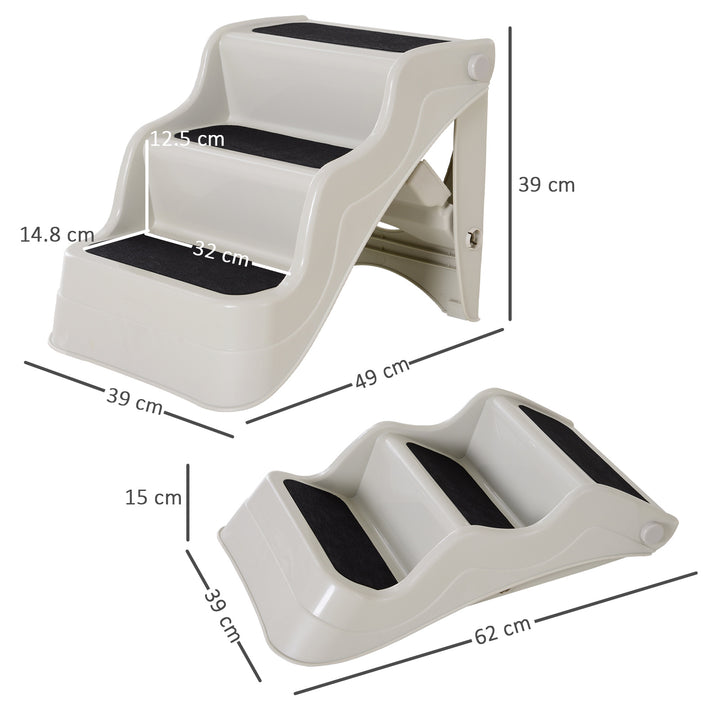 3-steps Dog Stairs, Plastic Cat Ladder Lightweight, Pet Access Steps, for Bed, Sofa, Non-slip Stickers, White