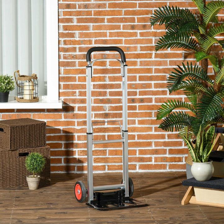 DURHAND Folding Sack Truck with Telescoping Handles, Trolley on Wheels, Aluminium Alloy Hand Truck for Moving and Travel, 90kg Capacity