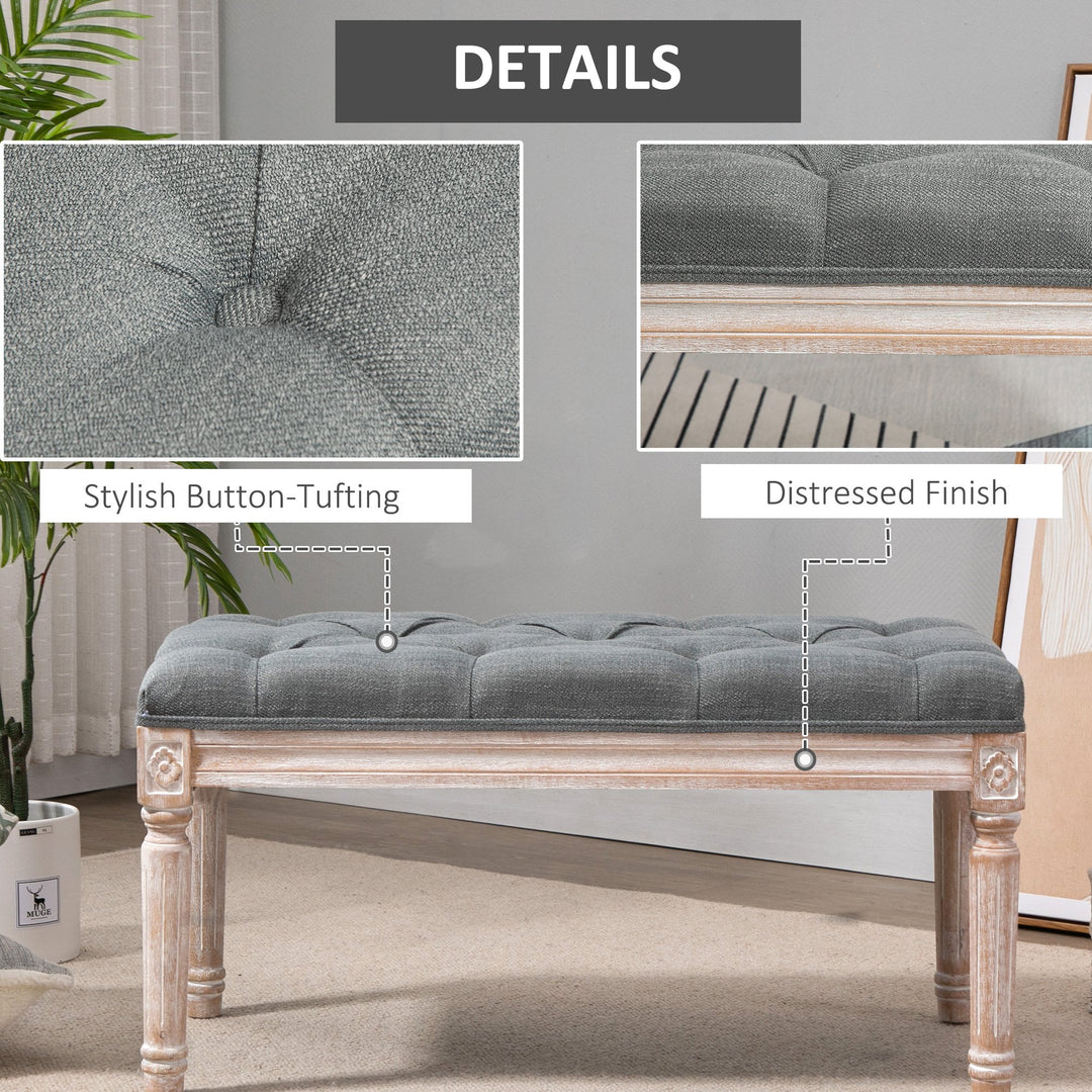 Accent Bench Tufted Upholstered Foot Stool Linen-Touch Fabric Ottoman, Grey