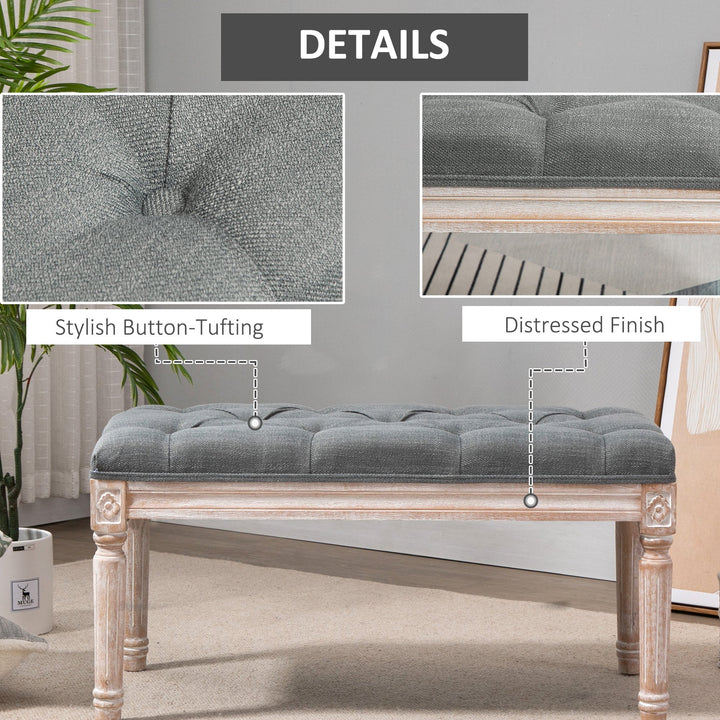 Accent Bench Tufted Upholstered Foot Stool Linen-Touch Fabric Ottoman, Grey