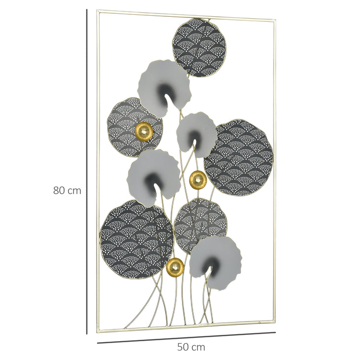 3D Metal Wall Art Modern Lotus Leaves Hanging Wall Sculpture Home Decor for Living Room Bedroom Dining Room, Grey Gold