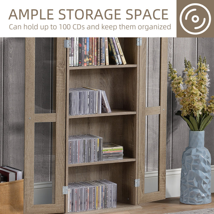 HOMCOM Media Cabinet - Holds up to 100 CDs, 4-Tier CD Storage Unit, Modern Bookcase with Magnetic Doors and Wide Base for Home, Brown
